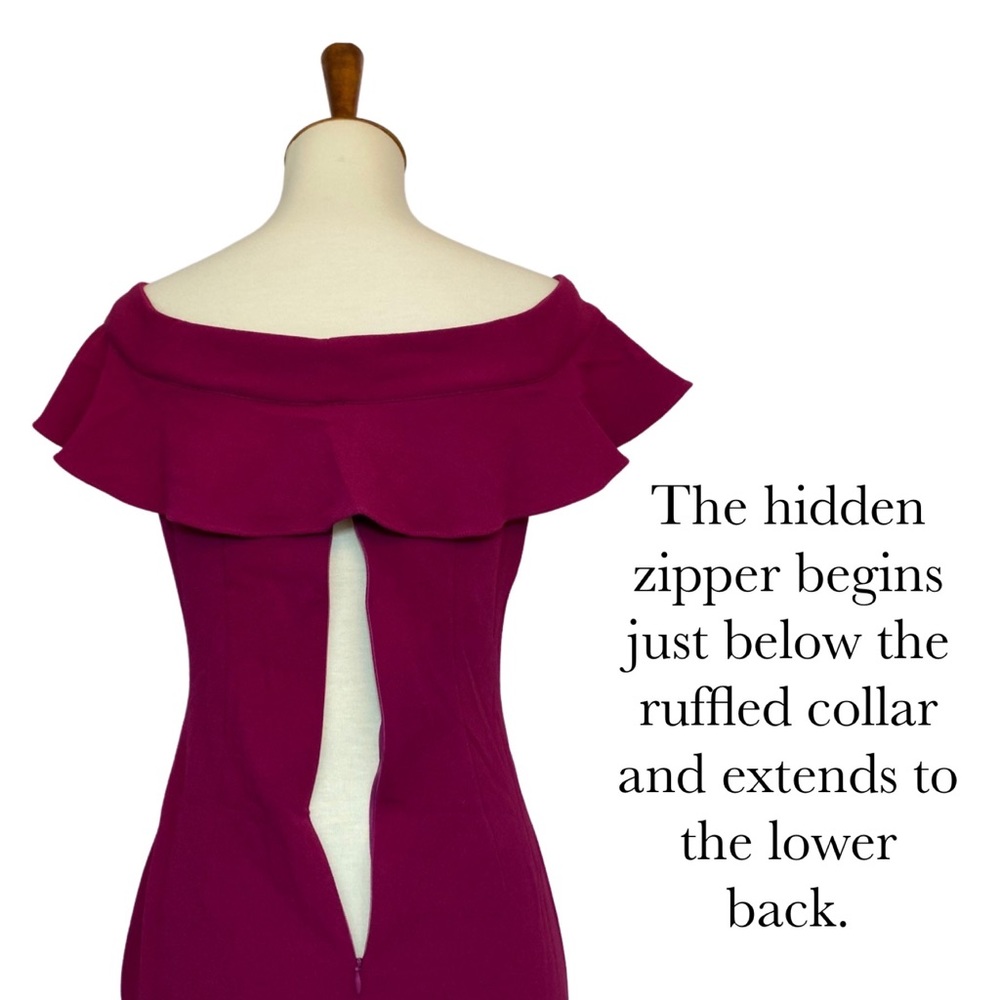 Raspberry Off the Shoulder Flutter Sleeve Bodycon Dress - Picture 14 of 16